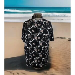 Margaritaville Hawaiian Shirt Mens XL Black Pink  Floral Button Up Short Sleeve